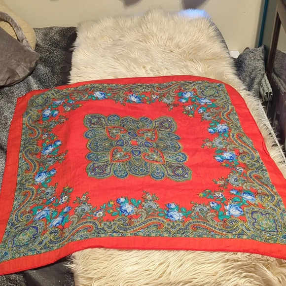 Accessories - Red with blue and green Paisley floral scarf
